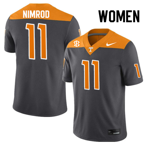 Women #11 Chas Nimrod Tennessee Volunteers College Football Jerseys Stitched-Anthracite